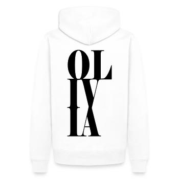 Olivia Nom Prénom Police moderne Word Art - Sweat à capuche Premium bio Homme - blanc - Dos - Nico (187cm)