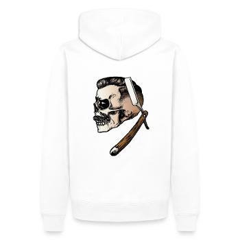 Crâne de coiffeur avec crâne de barbe et moustache - Sweat à capuche Premium bio Homme - blanc - Dos - Nico (187cm)