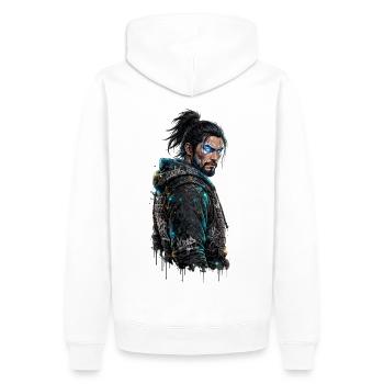 Univers Japonais - Samouraï Moderne - Sweat à capuche Premium bio Homme - blanc - Dos - Nico (187cm)
