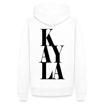 Kayla Nom Prénom Police moderne Word Art - Sweat à capuche Premium bio Homme - blanc - Dos - Nico (187cm)