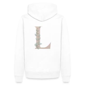 Letter L with flower tendril - Men’s Premium Organic Hoodie - white - Back - Nico (187cm)