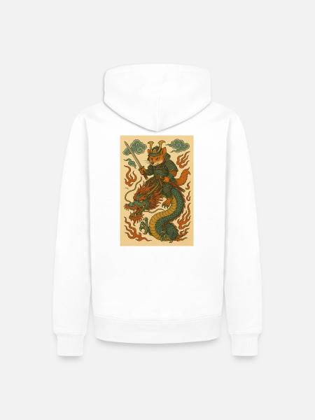 Fuchskrieger und Drachen in Kampfform - Männer Premium Bio Hoodie - Weiß