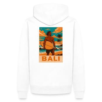 Surfer am Bali Strand Sonnenuntergang - Männer Premium Bio Hoodie - Weiß - Hinten - Nico (187cm)