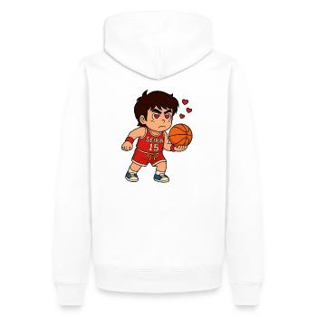 Giocatore_di_basket_con_cuore - Sweat à capuche Premium bio Homme - blanc - Dos - Nico (187cm)