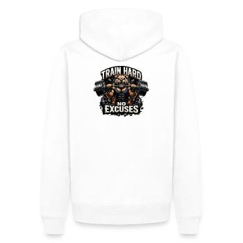 Train Hard Keine Ausreden - Männer Premium Bio Hoodie - Weiß - Hinten - Nico (187cm)