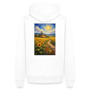 Sonnenblumenweg im Goldfeld - Männer Premium Bio Hoodie - Weiß - Hinten - Nico (187cm)