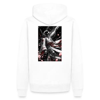 Space Samurai im Kirschblütenkosmos - Männer Premium Bio Hoodie - Weiß - Hinten - Nico (187cm)