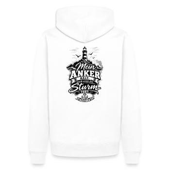 Mein Anker hält – Hebräer 6,19 | Hoffnung - Männer Premium Bio Hoodie - Weiß - Hinten - Nico (187cm)