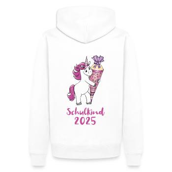 Licorne avec cône de sucre Inscription à l’école Enfant de l’école 2025 - Sweat à capuche Premium bio Homme - blanc - Dos - Nico (187cm)