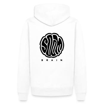 Unisex T-Shirt & Hoodie mit Brain-Lettering - Männer Premium Bio Hoodie - Weiß - Hinten - Nico (187cm)
