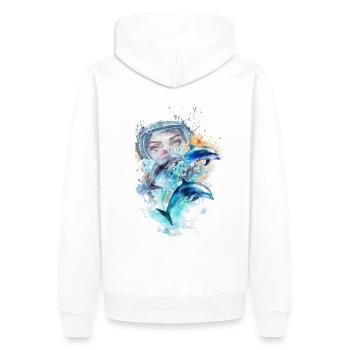Aquarelle : 3 dauphins avec plongeuse sous marine - Sweat à capuche Premium bio Homme - blanc - Dos - Nico (187cm)