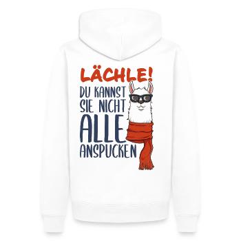 Alpaka - Lächle! du kannst sie nicht alle töten - Männer Premium Bio Hoodie - Weiß - Hinten - Nico (187cm)