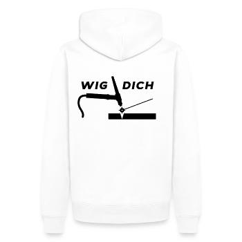 WIG DICH - WIG schweißen WIG Schweißer Schlosser - Männer Premium Bio Hoodie - Weiß - Hinten - Nico (187cm)