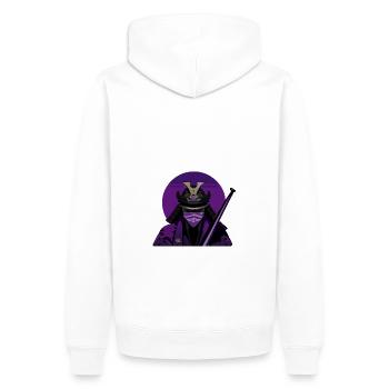 Lila Samurai - Männer Premium Bio Hoodie - Weiß - Hinten - Nico (187cm)