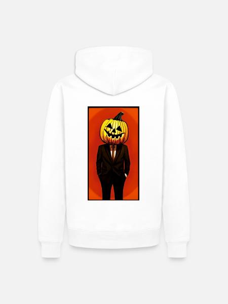Kürbisgesicht im Anzug - Halloween - Männer Premium Bio Hoodie - Weiß