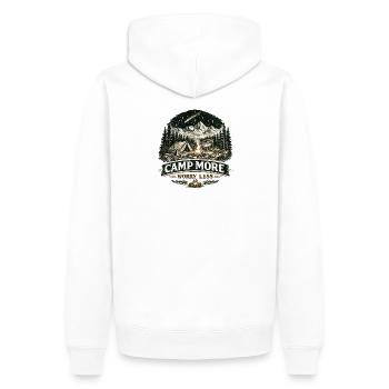 Camp More Worry Less | Camping Design - Männer Premium Bio Hoodie - Weiß - Hinten - Nico (187cm)