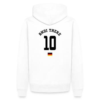 Andi Theke - Männer Premium Bio Hoodie - Weiß - Hinten - Nico (187cm)