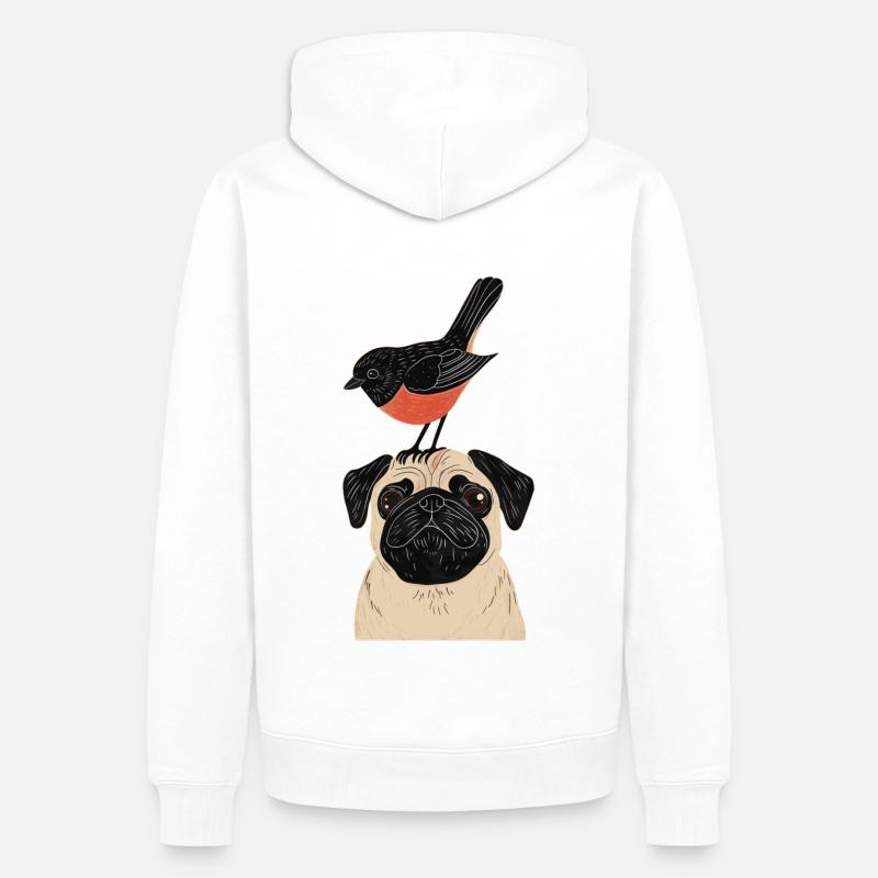 Carlin avec oiseau - Sweat à capuche Premium bio Homme - blanc