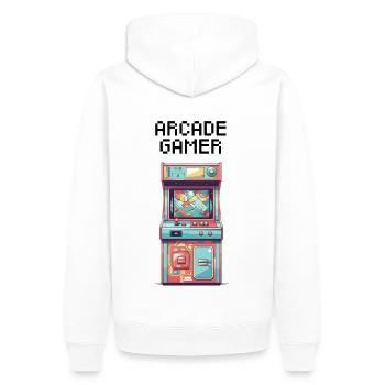 Arcade Gamer - dark - Men’s Premium Organic Hoodie - white - Back - Nico (187cm)