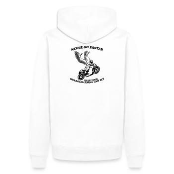 N’allez jamais plus vite que votre ange gardien ne peut voler - Sweat à capuche Premium bio Homme - blanc - Dos - Nico (187cm)