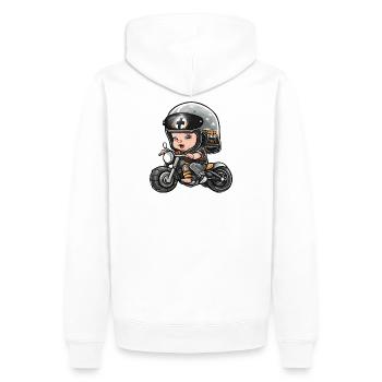 bébé motard, futur motard, baby biker - Sweat à capuche Premium bio Homme - blanc - Dos - Nico (187cm)