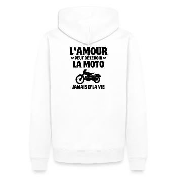 moto, fan de moto, motard, motarde - Sweat à capuche Premium bio Homme - blanc - Dos - Nico (187cm)