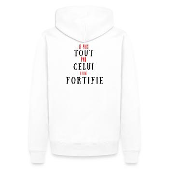 Citation humoristique en noir et rouge - Sweat à capuche Premium bio Homme - blanc - Dos - Nico (187cm)