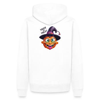 halloween, fêter halloween, happy halloween - Sweat à capuche Premium bio Homme - blanc - Dos - Nico (187cm)