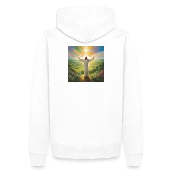 Jesus, katholischer Jesus Christus - Männer Premium Bio Hoodie - Weiß - Hinten - Nico (187cm)