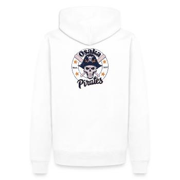 Équipe de baseball des Pirates d’Osaka - Sweat à capuche Premium bio Homme - blanc - Dos - Nico (187cm)