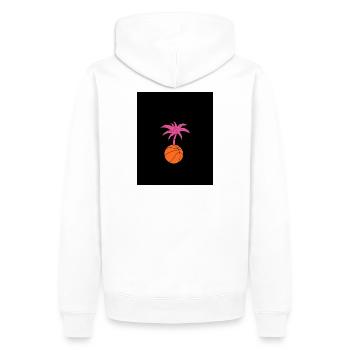 Palme und Kugel auf schwarzem Hintergrund - Männer Premium Bio Hoodie - Weiß - Hinten - Nico (187cm)