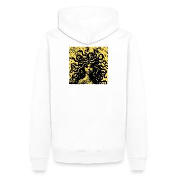 Hard techno rave outfit - Méduse industrial techno - Sweat à capuche Premium bio Homme - blanc - Dos - Nico (187cm)
