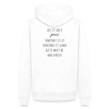 La vie, c’est comme... - Sweat à capuche Premium bio Homme - blanc - Dos - Nico (187cm)