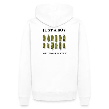 JUSTE UN GARÇON QUI ADORE LES CORNICHONS - Essiggurken - Sweat à capuche Premium bio Homme - blanc - Dos - Nico (187cm)