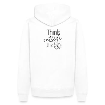 Ideenkiste - Think outside ... - Männer Premium Bio Hoodie - Weiß - Hinten - Nico (187cm)
