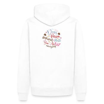 À la personne derrière moi À la personne derrière moi À la personne derrière moi - Sweat à capuche Premium bio Homme - blanc - Dos - Nico (187cm)