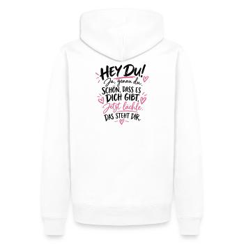 Jetzt lächele: Du bist willkommen - Männer Premium Bio Hoodie - Weiß - Hinten - Nico (187cm)