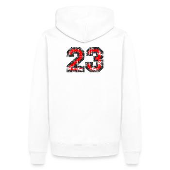 Zahl 23 (Vintage Rot) 23. Geburtstag Nr. 23 - Männer Premium Bio Hoodie - Weiß - Hinten - Nico (187cm)