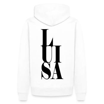 Luisa Nom Prénom Police moderne Word Art - Sweat à capuche Premium bio Homme - blanc - Dos - Nico (187cm)