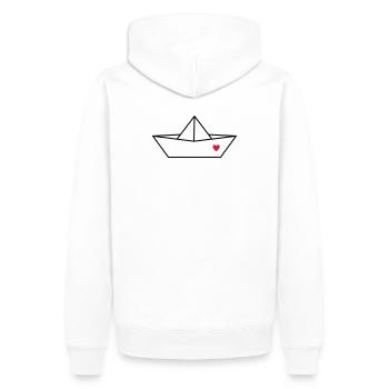 Bateau en papier bateau coeur je héberge un cadeau d'amour - Sweat à capuche Premium bio Homme - blanc - Dos - Nico (187cm)
