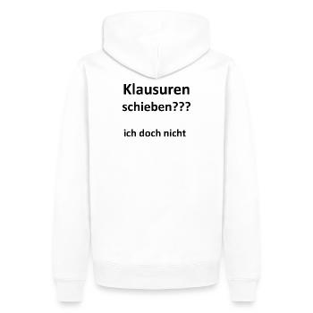 Unispruch "Klausuren schieben" Geschenk, Studenten - Männer Premium Bio Hoodie - Weiß - Hinten - Nico (187cm)
