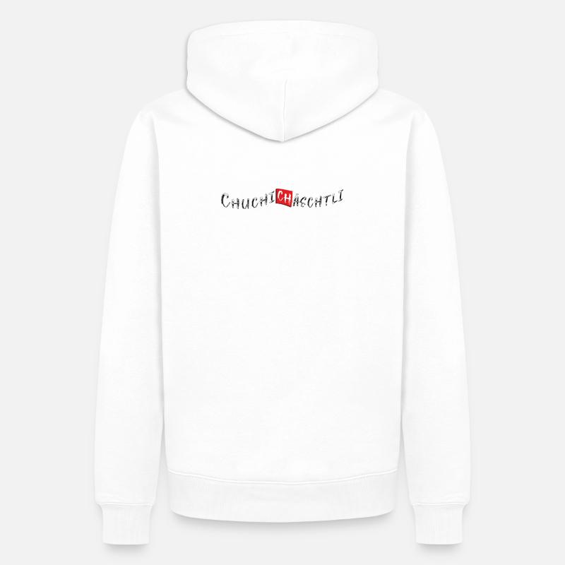 Chuchichäschtli | Mot suisse en dialecte - Sweat à capuche Premium bio Homme - blanc