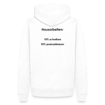 Unispruch "Hausarbeiten" Geschenk, Studenten - Männer Premium Bio Hoodie - Weiß - Hinten - Nico (187cm)
