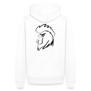 ROOSTER BOOSTER white - Männer Premium Bio Hoodie - Weiß - Hinten - Nico (187cm)