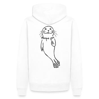 phoque you | fuck you - Men’s Premium Organic Hoodie - white - Back - Nico (187cm)