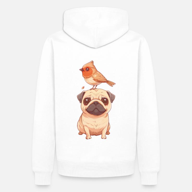 Mops mit Vogel - Männer Premium Bio Hoodie - Weiß