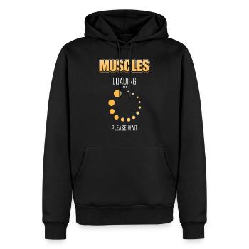 Muscle charger s’il vous plaît attendre Le drôle de sport Rengain - Sweat à capuche Premium bio Homme - noir - Devant - Nico (187cm)