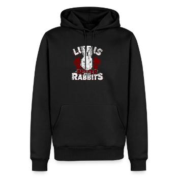 Bunnies live better with Easter bunny farm animal - Men’s Premium Organic Hoodie - black - Front - Nico (187cm)