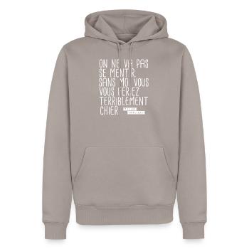 Citation humour - Sans moi terriblement chier - Sweat à capuche Premium bio Homme - taupe - Devant - Nico (187cm)