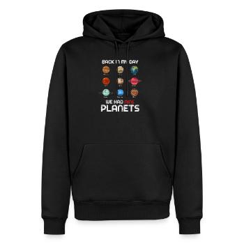 Pluto - Men’s Premium Organic Hoodie - black - Front - Nico (187cm)